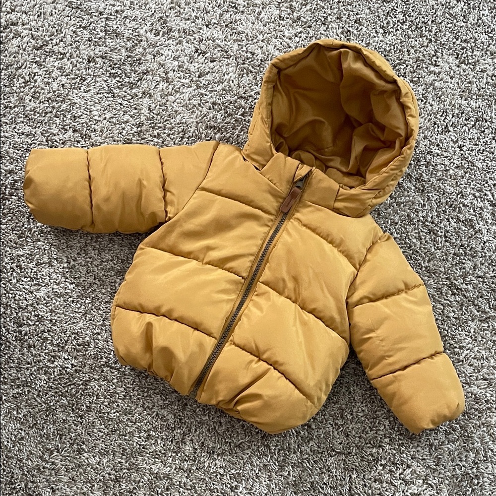 H&M Kids Hooded Puffer Jacket in Mustard 9 months